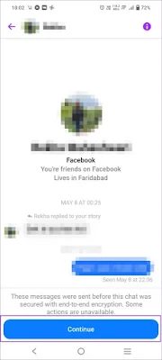 الخطوة 4: انقر فوق "متابعة" > "إلغاء التقييد" . يجب أن ترى الدردشة، وسيعود الشخص إلى قائمة الدردشة المعتادة.